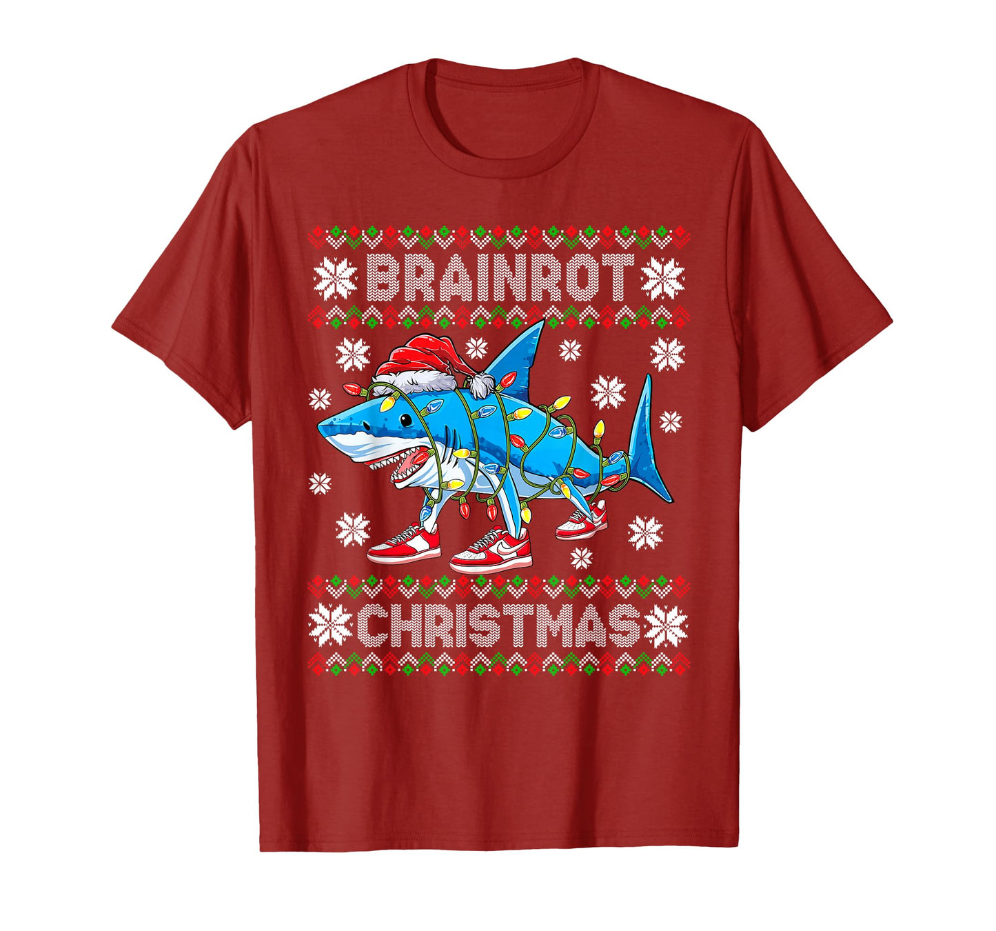 Brainrot Christmas Slang Gen Z Gen Alpha Meme Shark Lights T-Shirt