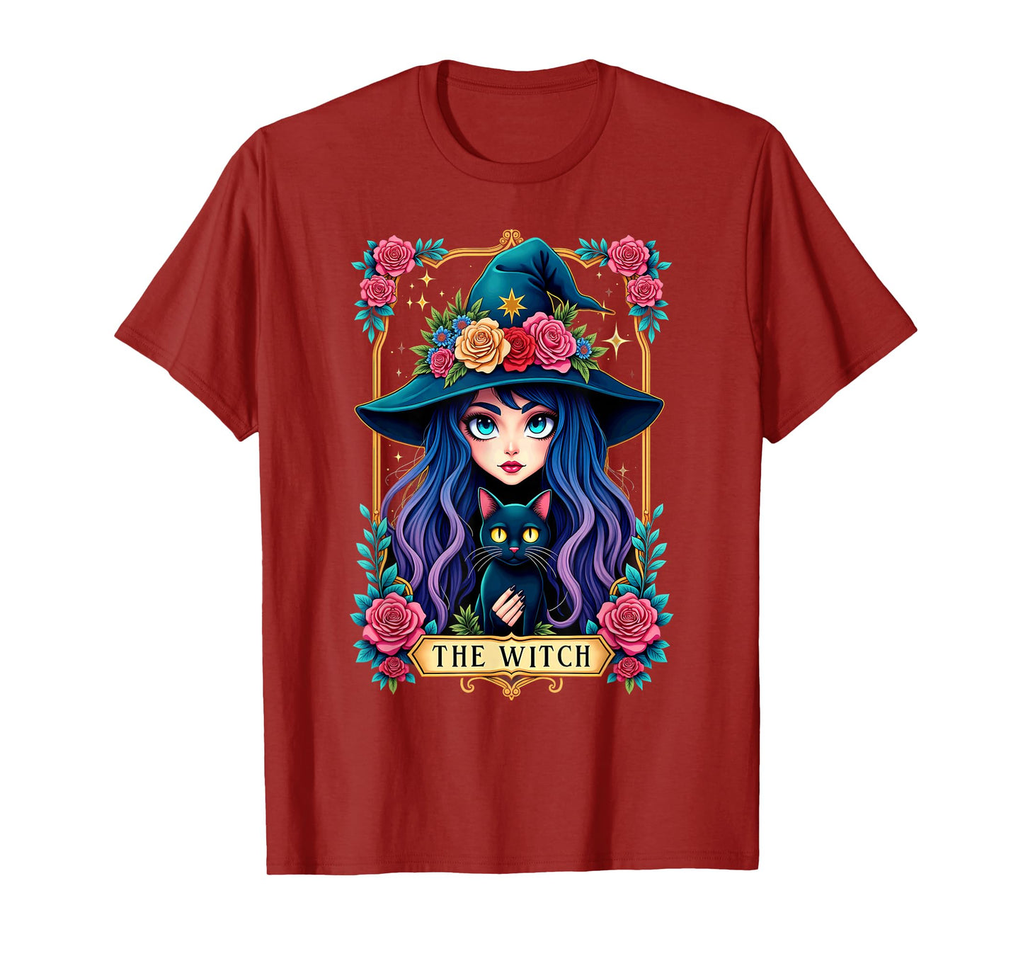 Gothic Tarot Card The Witch with Black Cat T-Shirt