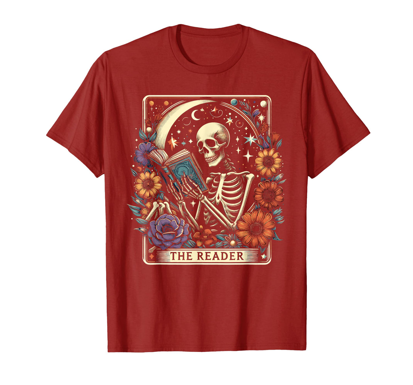 The Reader Tarot Card Skeleton Reading Book Bookworm Bookish T-Shirt