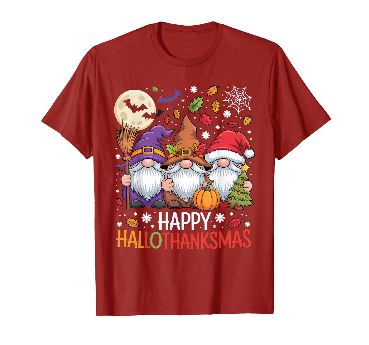 Happy Hallothanksmas Gnomes Lover Halloween Merry Christmas T-Shirt