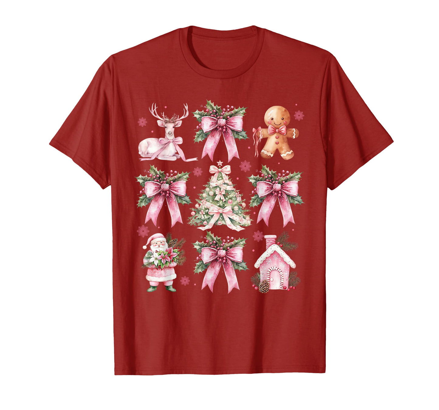 Coquette Bow Pink Christmas Tree Santa Gingerbread Xmas T-Shirt