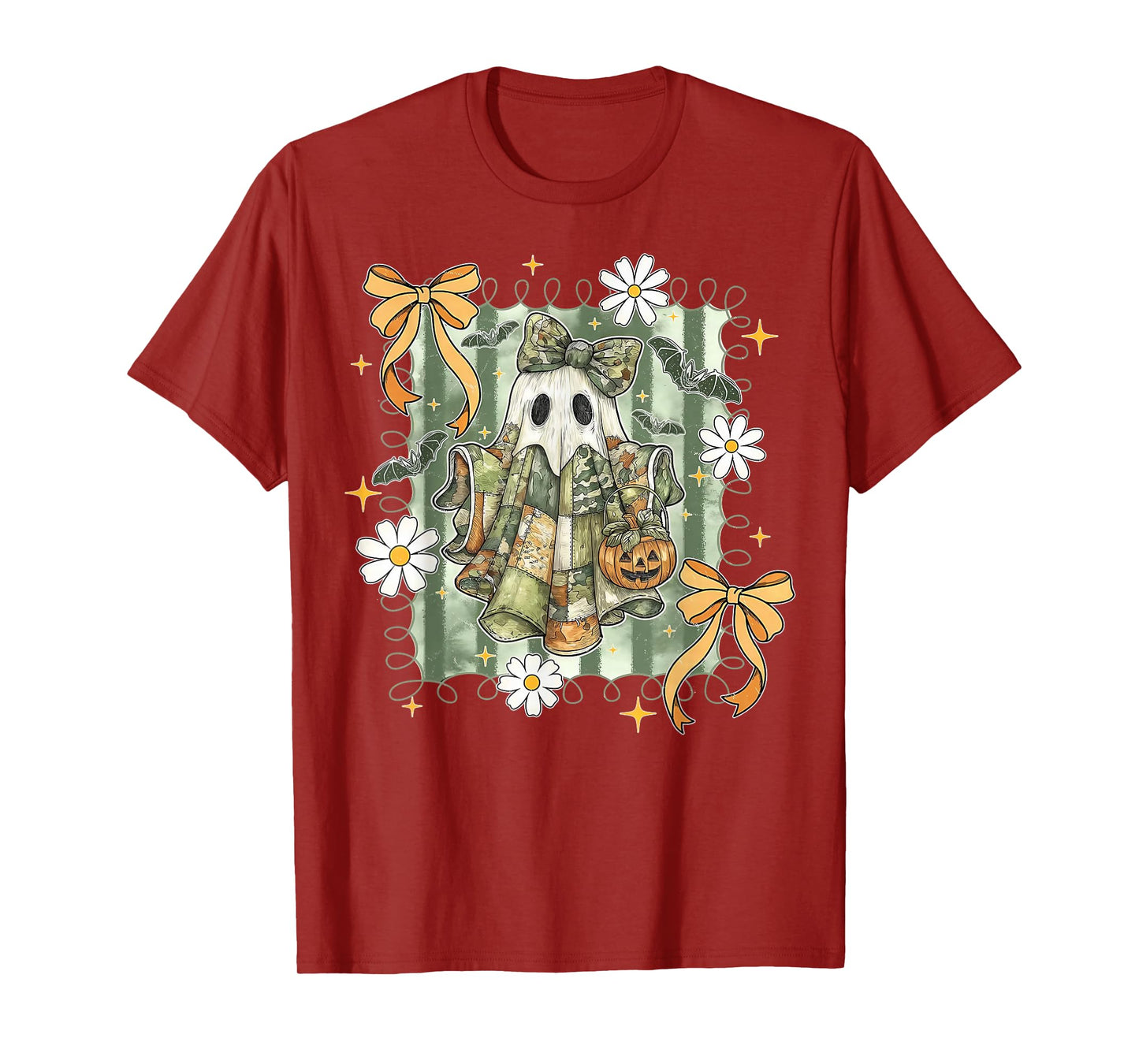 Hello Hunting Season, Coquette Bow Halloween Camo Ghost T-Shirt