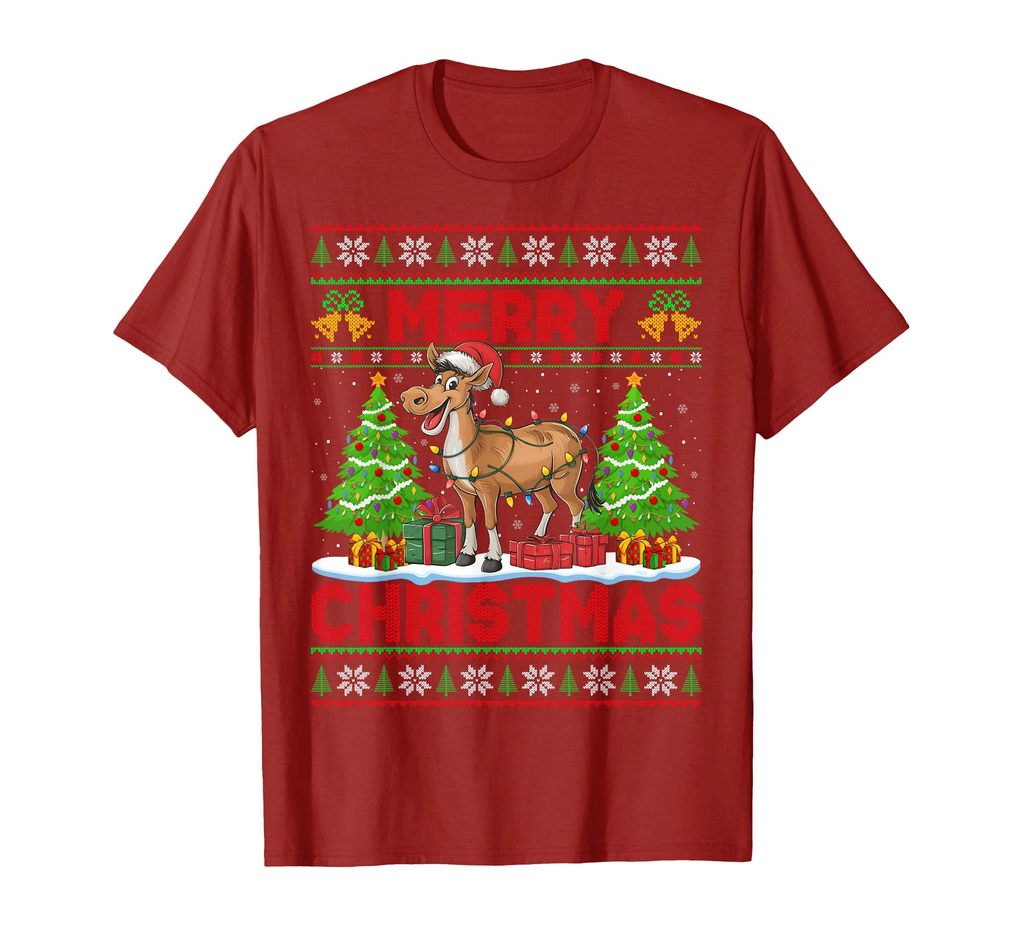 Mule Donkey Ugly Christmas Sweaters Funny Santa Lights Xmas T-Shirt