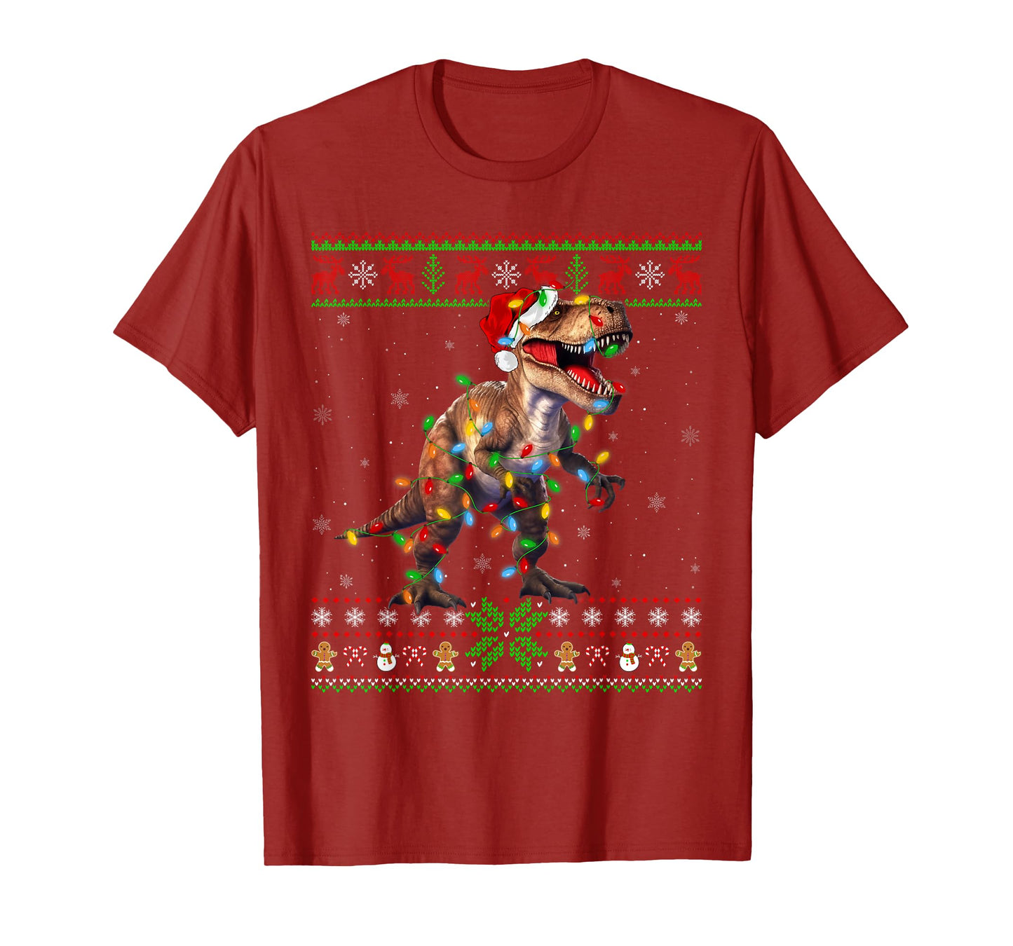 Dinosaur T-Rex Lights Xmas Ugly Sweater T-Rex Christmas T-Shirt
