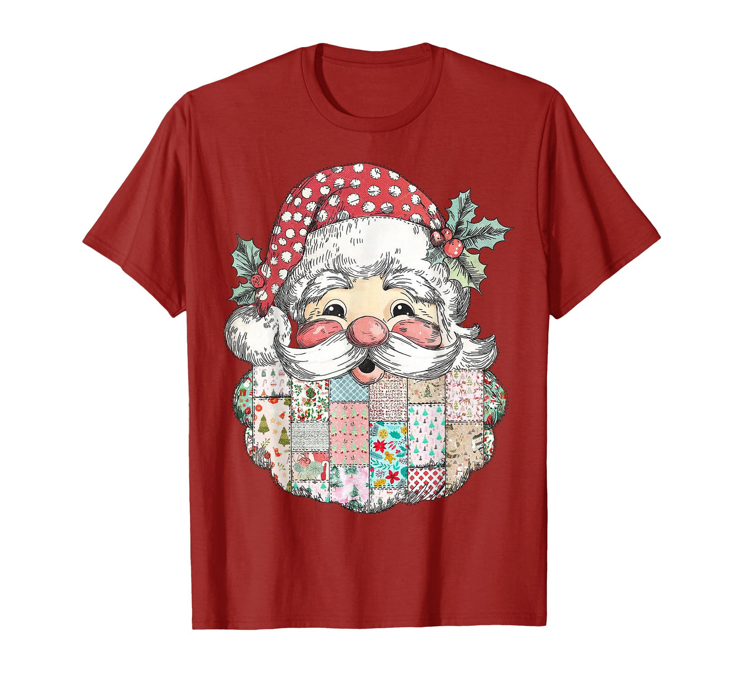 Patchwork Santa Claus Retro Merry Christmas Men Woman Kid T-Shirt