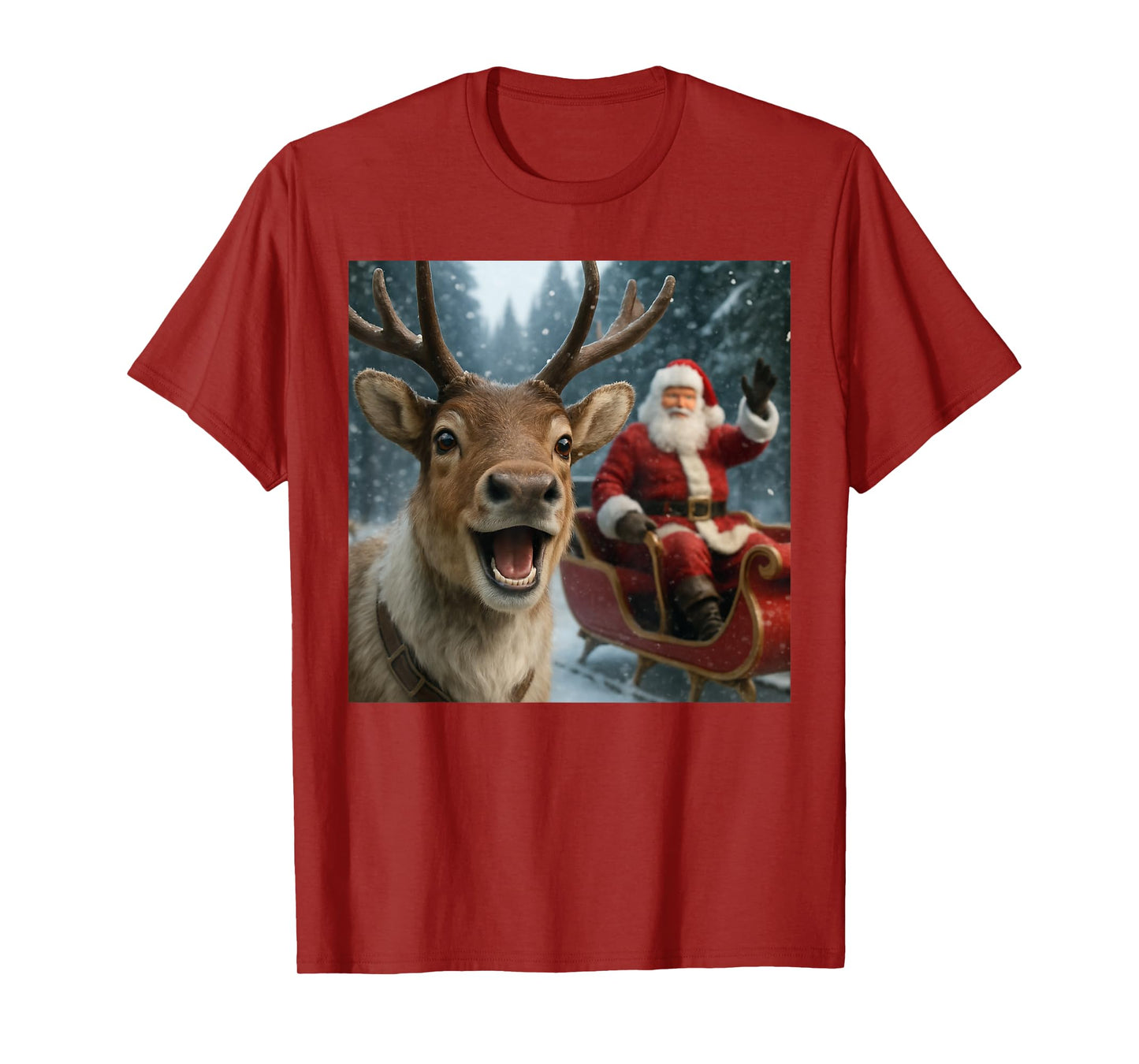 Funny Santa Claus in Sleigh with Reindeer Christmas Holiday T-Shirt