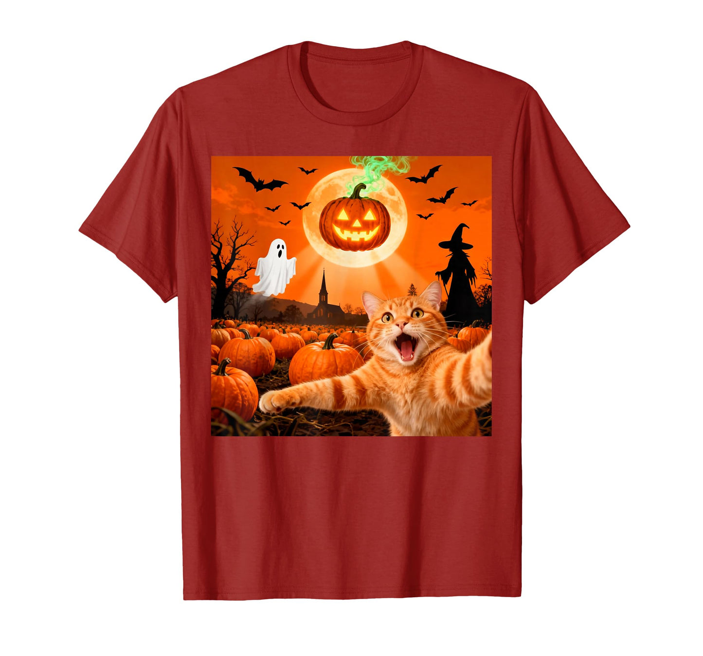 Funny Halloween Cat Selfie Pumpkin Ghost T-Shirt