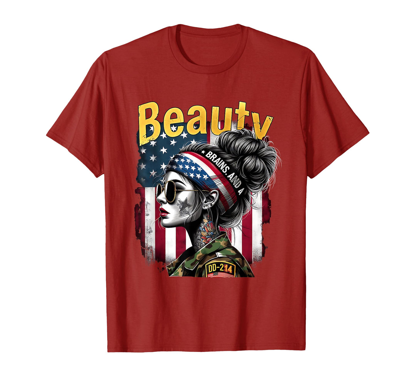 Beauty Brains US Female Veteran Army Floral Vintage T-Shirt