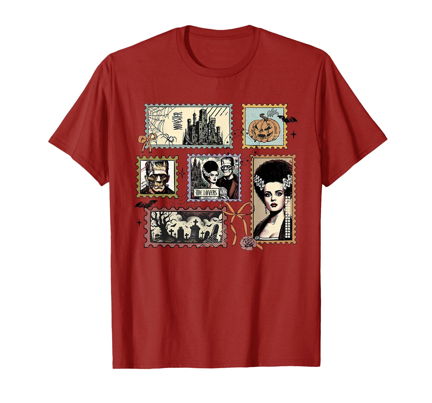 Vintage Monster Frankenstein and Bride The Lovers Stamp T-Shirt