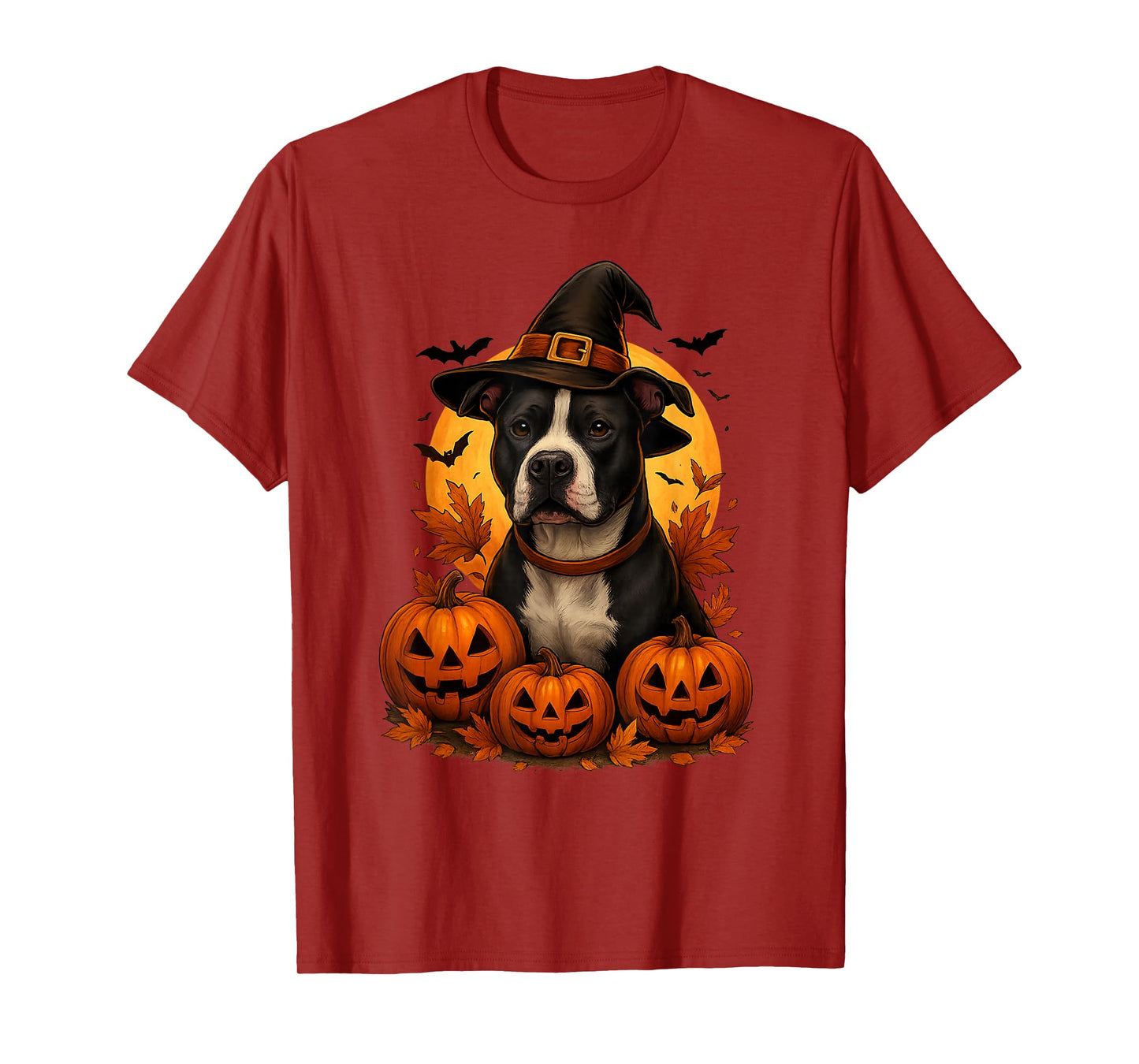 Halloween Pitbull Witch Hat Pumpkin Dog Lover T-Shirt
