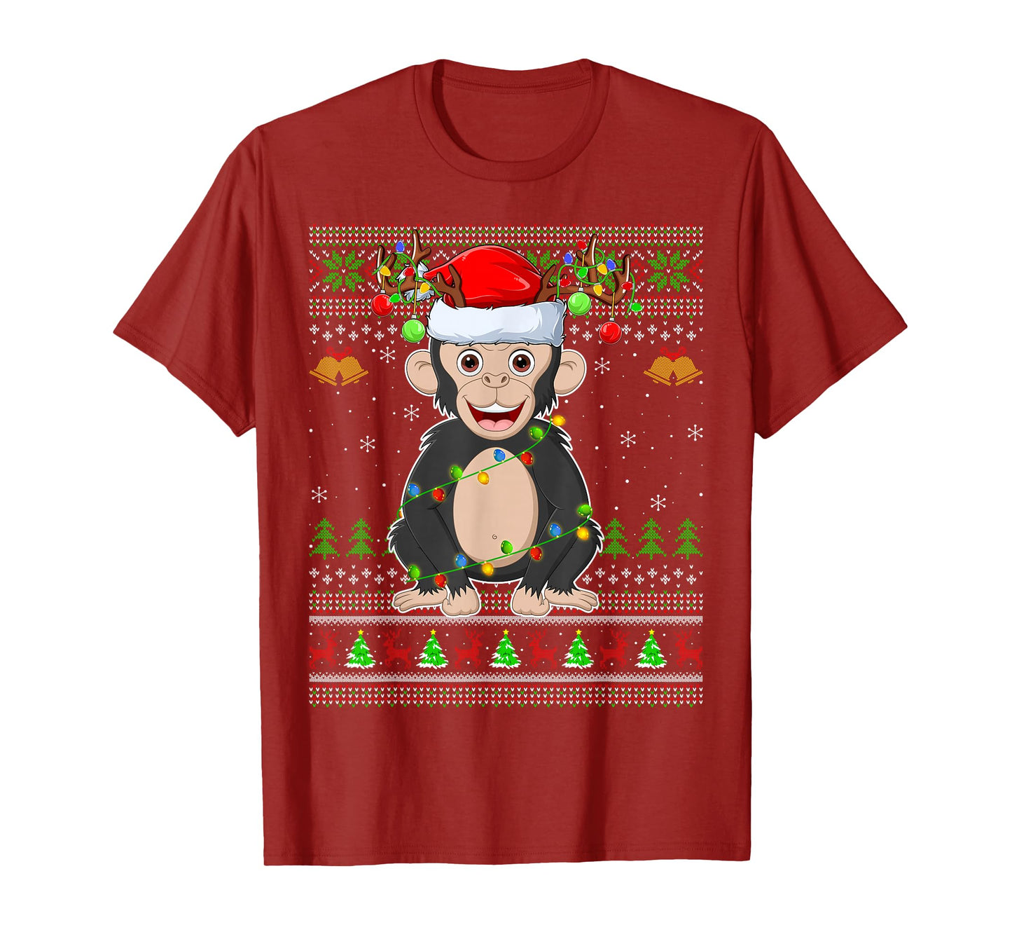 Chimpanzee Ugly Christmas Sweaters Holiday Santa Cute Xmas T-Shirt