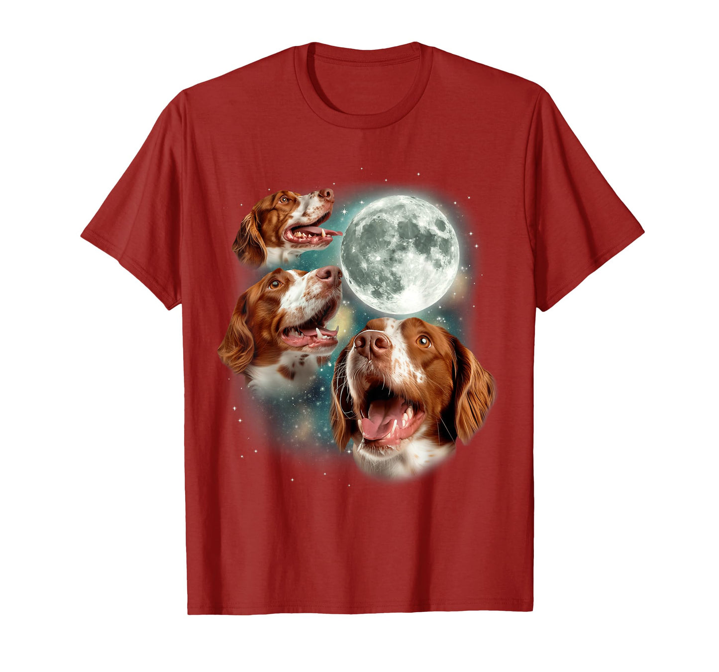 Three Brittany Spaniel Moon | 3 Spaniels Howling At Moon Dog T-Shirt for Men Women