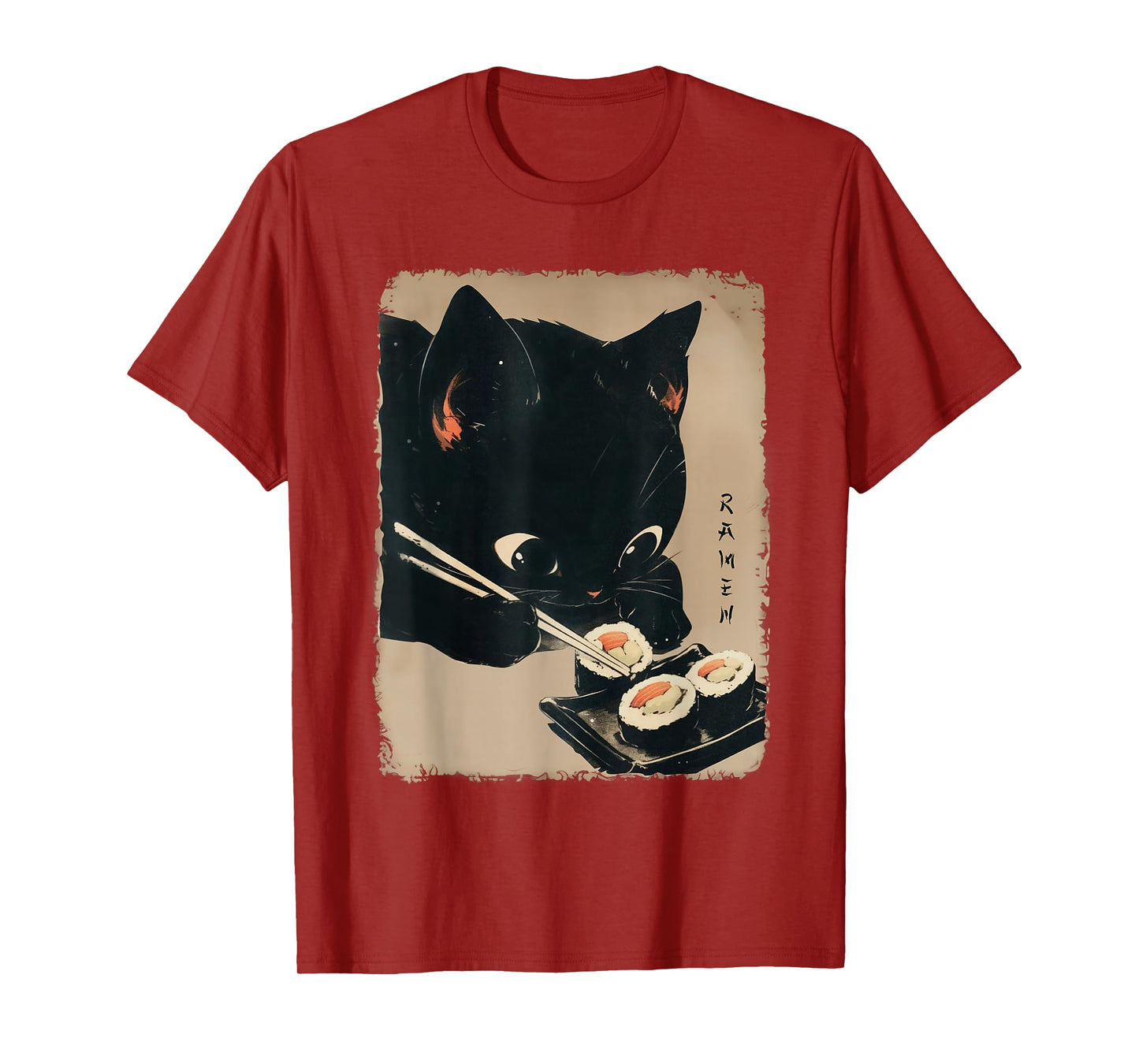 Kawaii Cat Eating Sushi Funny Japanese Anime Cute Cat Girls T-Shirt