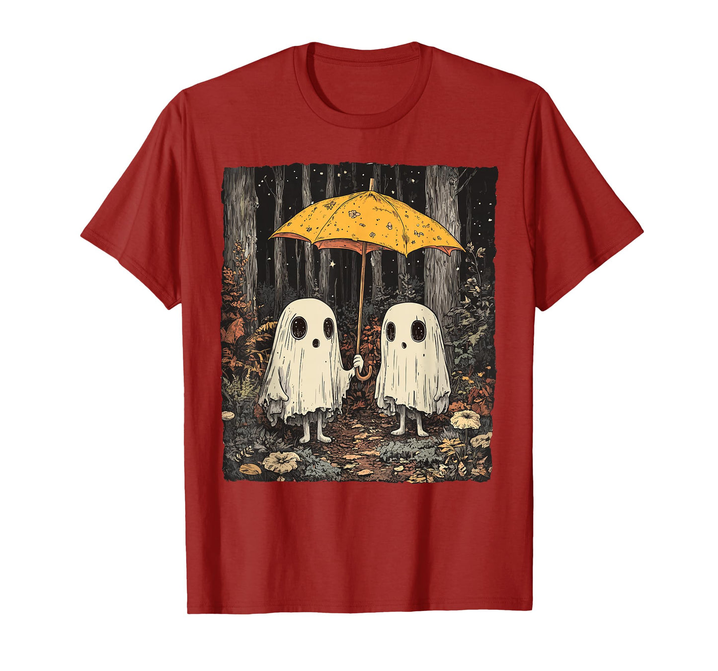 Vintage Floral Ghost Halloween Ghost in the Forest Gothic T-Shirt