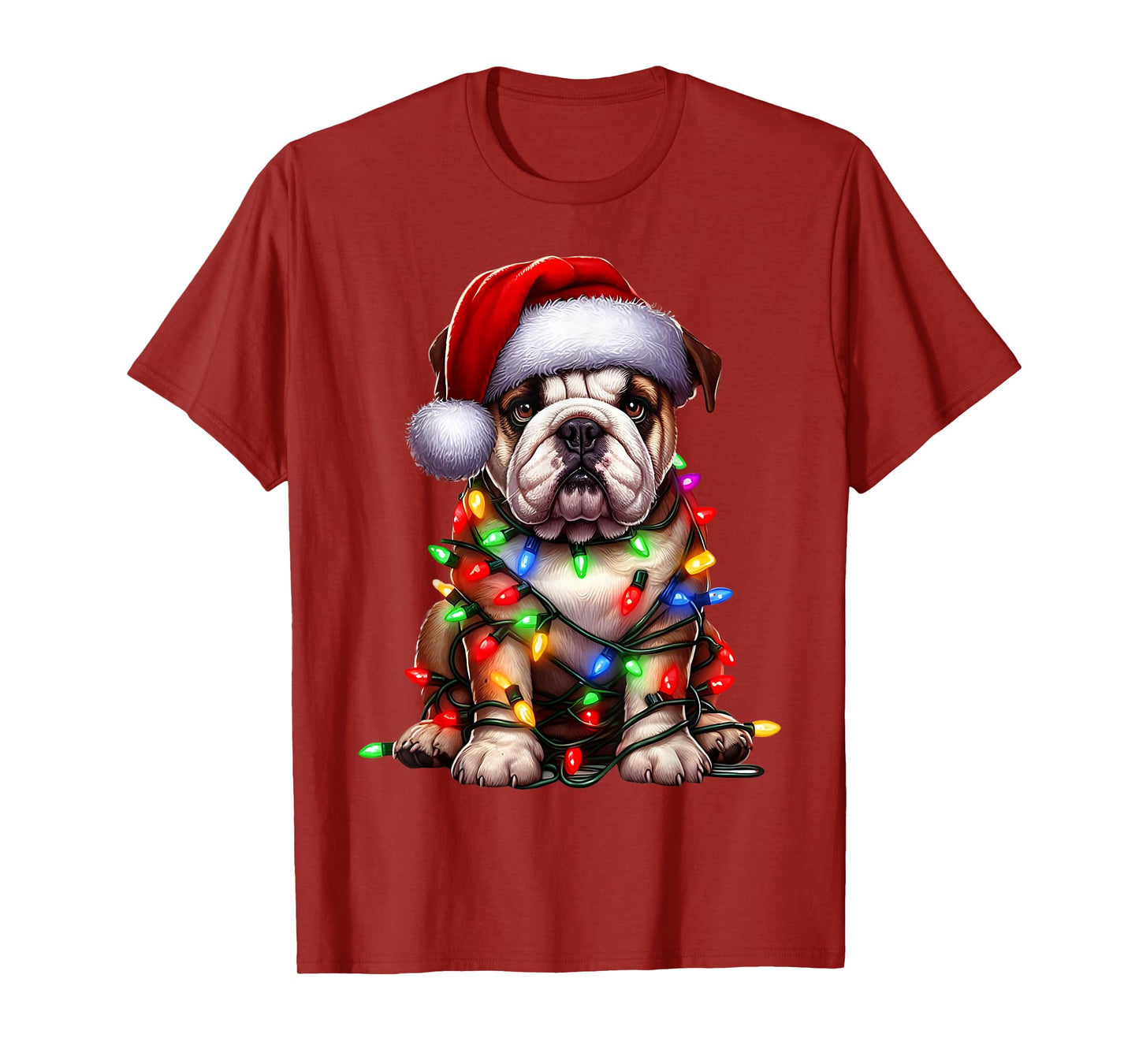 Bulldog Dog Christmas Lights Santa Hat Dog Lover T-Shirt