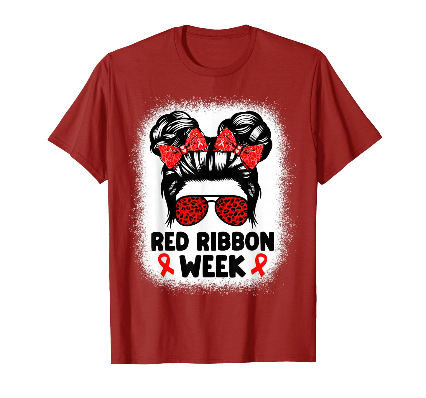 Red Ribbon Week Women Messy Bun Red Ribbon Week Awareness T-Shirt