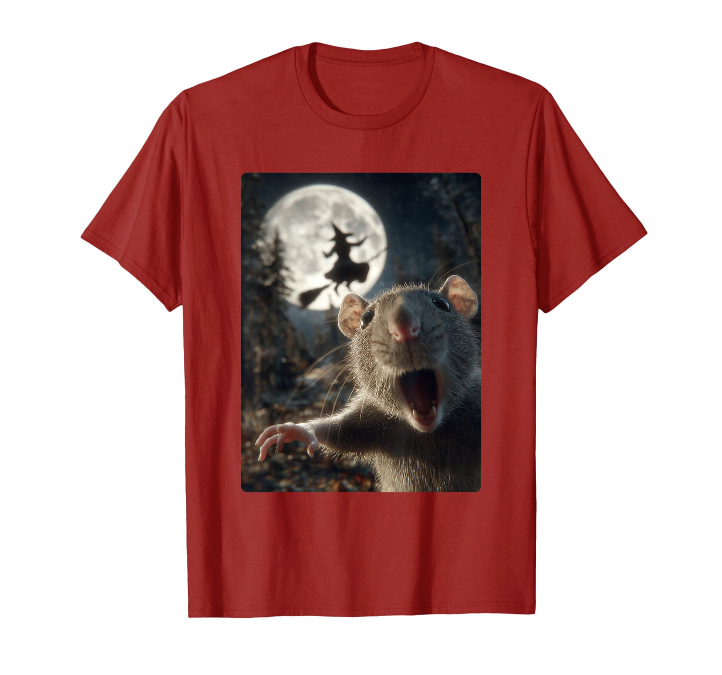 Funny Rat Selfie Full Moon Flying Witch Forest Halloween T-Shirt