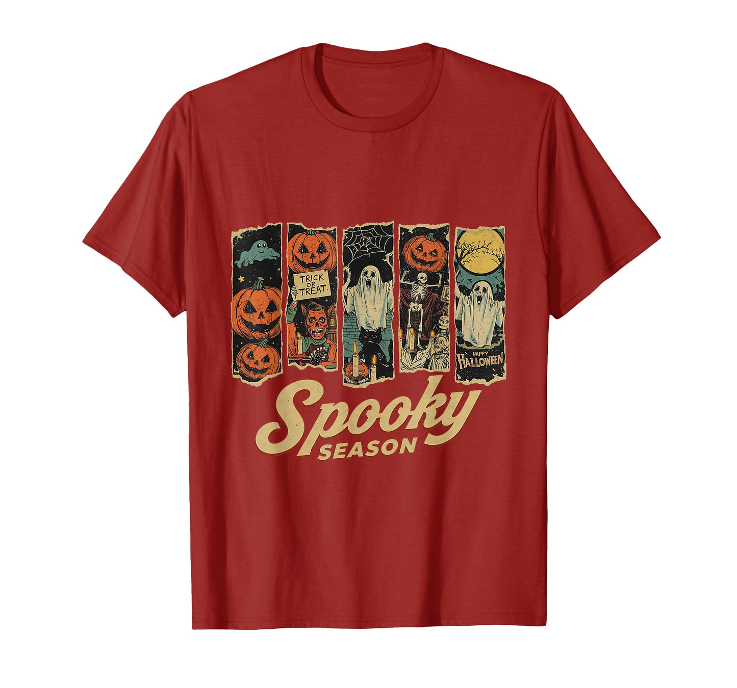 Spooky Season Haunted Street Halloween Night Scene T-Shirt