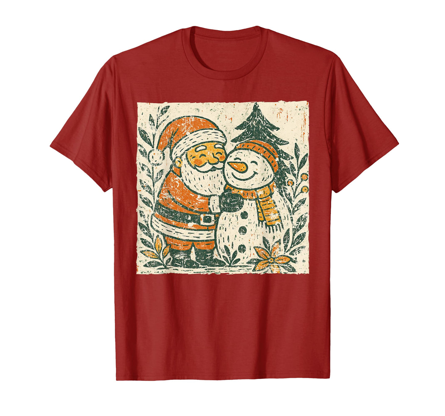 Merry Christmas Xmas Vibes Holiday Vintage Santa & Snowman T-Shirt