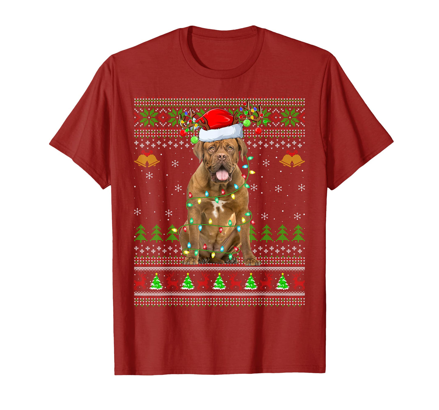 Dogue De Bordeaux Dog Ugly Christmas Sweaters Holiday Xmas T-Shirt