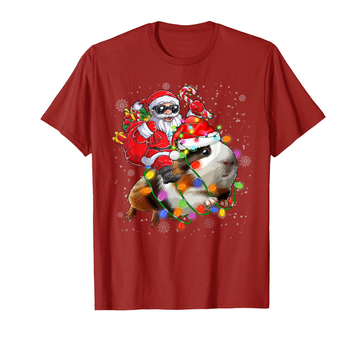 Funny Guinea Pig Christmas Santa Hat Xmas Lights T-Shirt