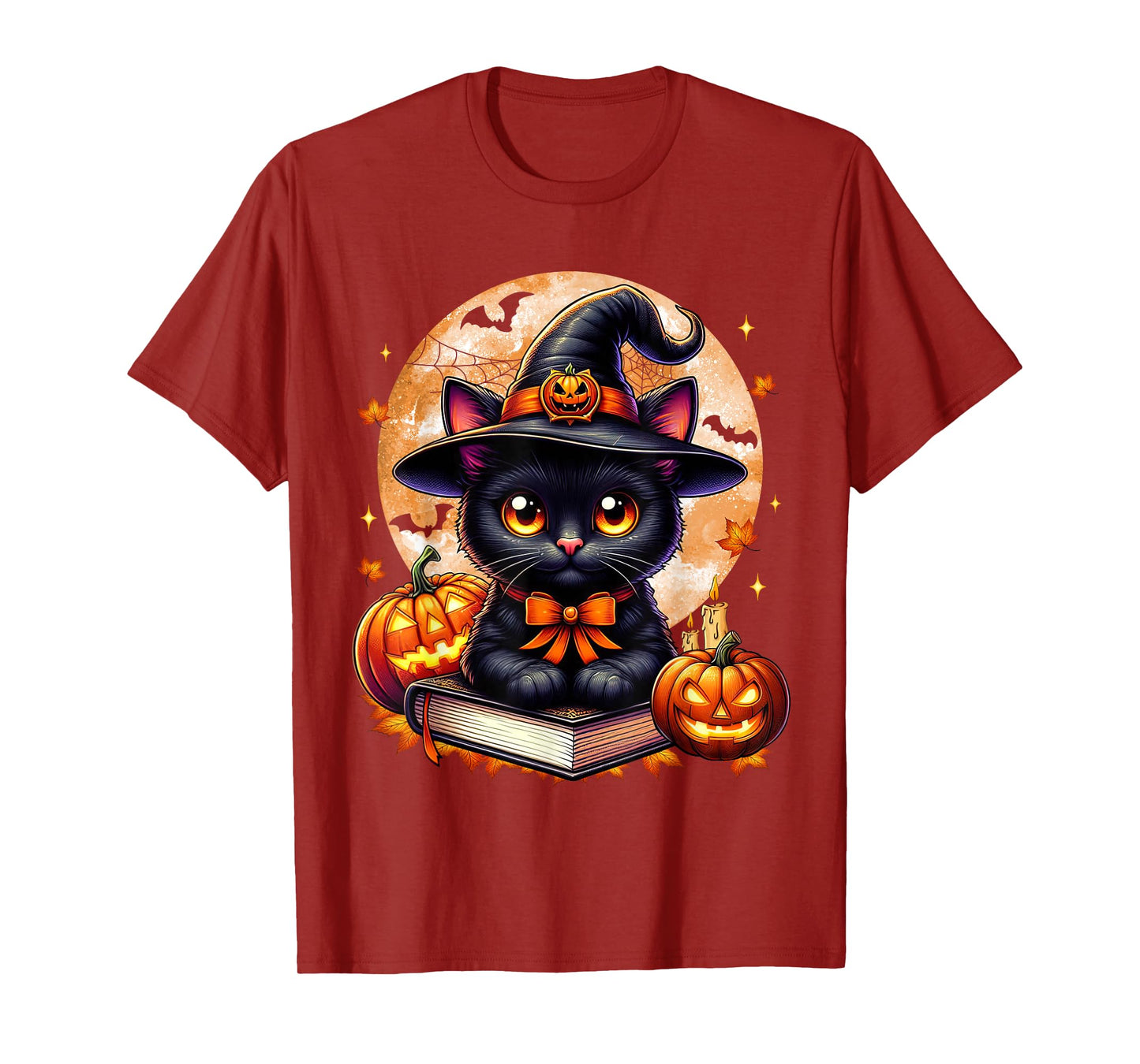 Retro Black Cat Halloween Pumpkin Costume for Women Men Kids T-Shirt