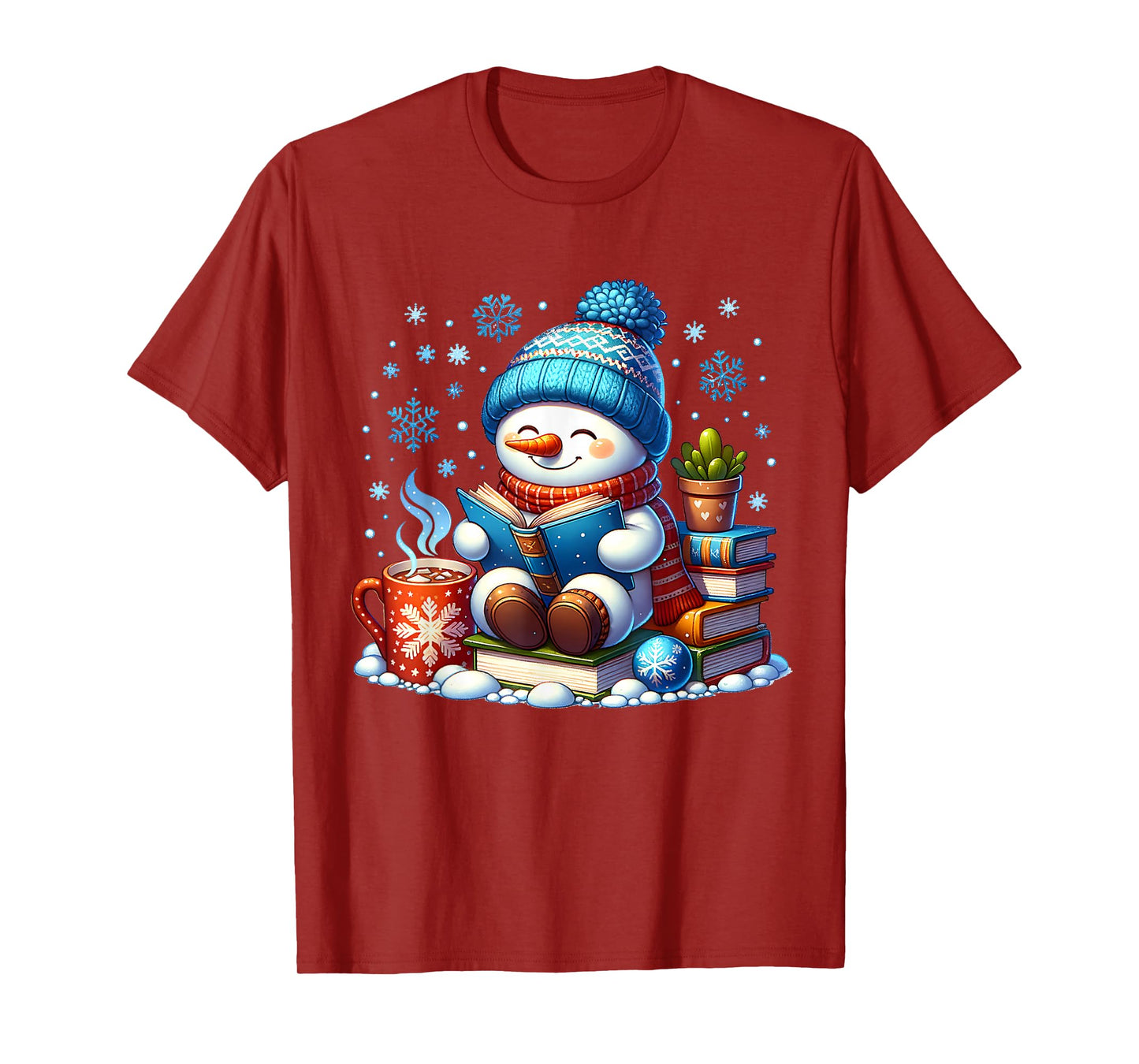 Snowman Reading Book Lovers Christmas Bookworm Librarian T-Shirt