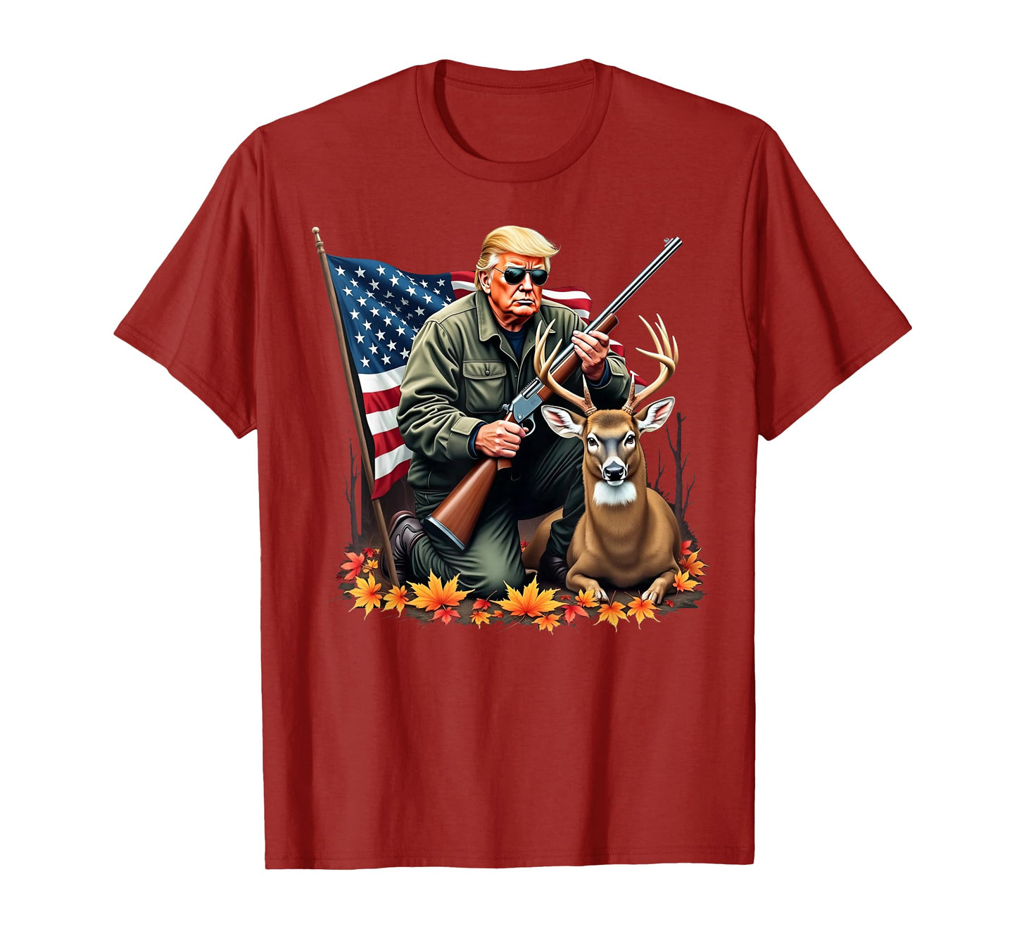 Hunting Deer Season Vintage Trump USA Flag Camouflage T-Shirt