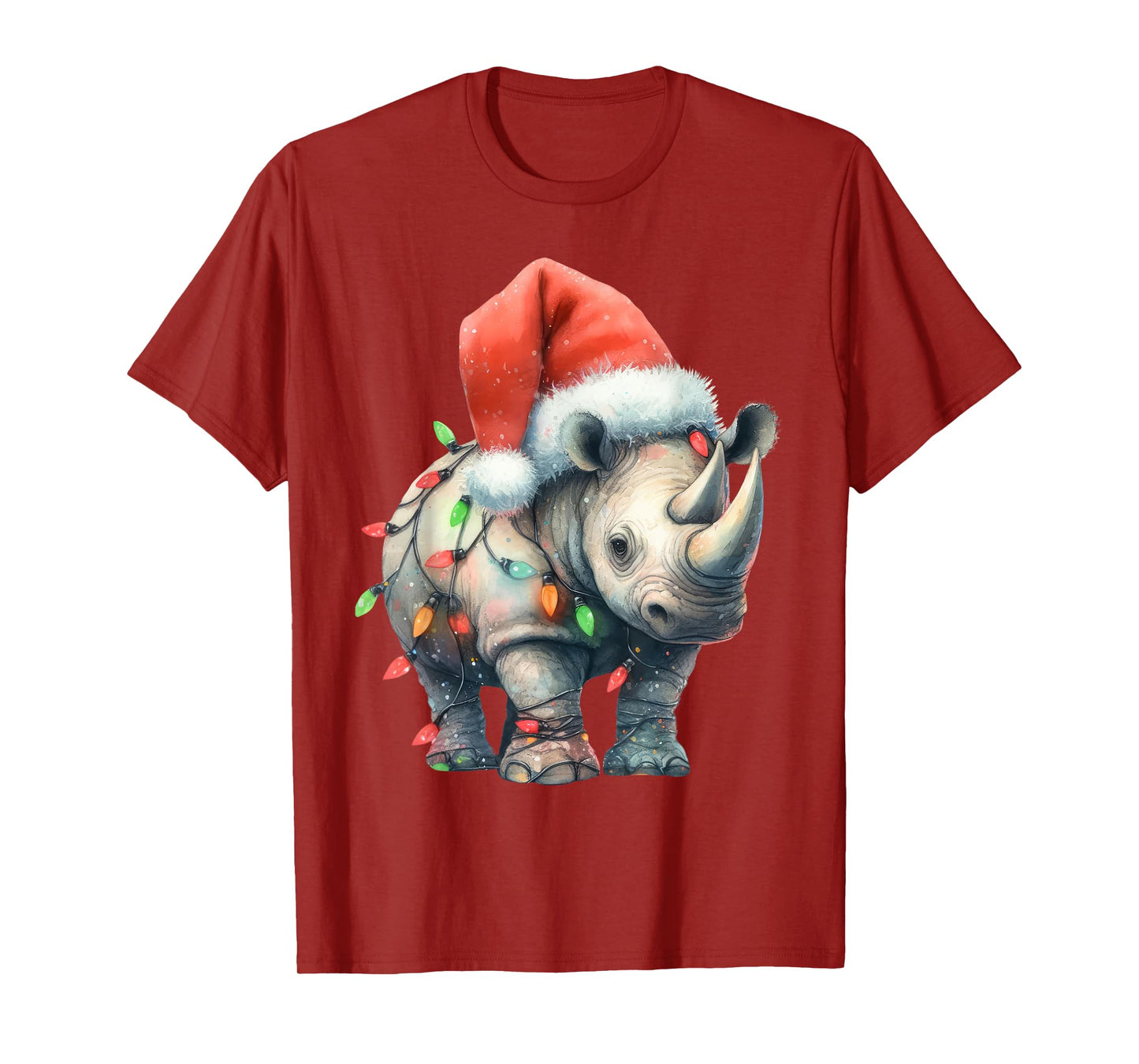 Rhino Christmas Lights Funny Santa Hat Merry Xmas T-Shirt