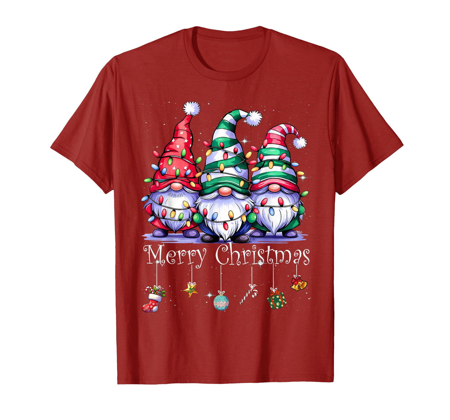 Cute Gnomes Merry Christmas Light Family Gnome Xmas Matching T-Shirt