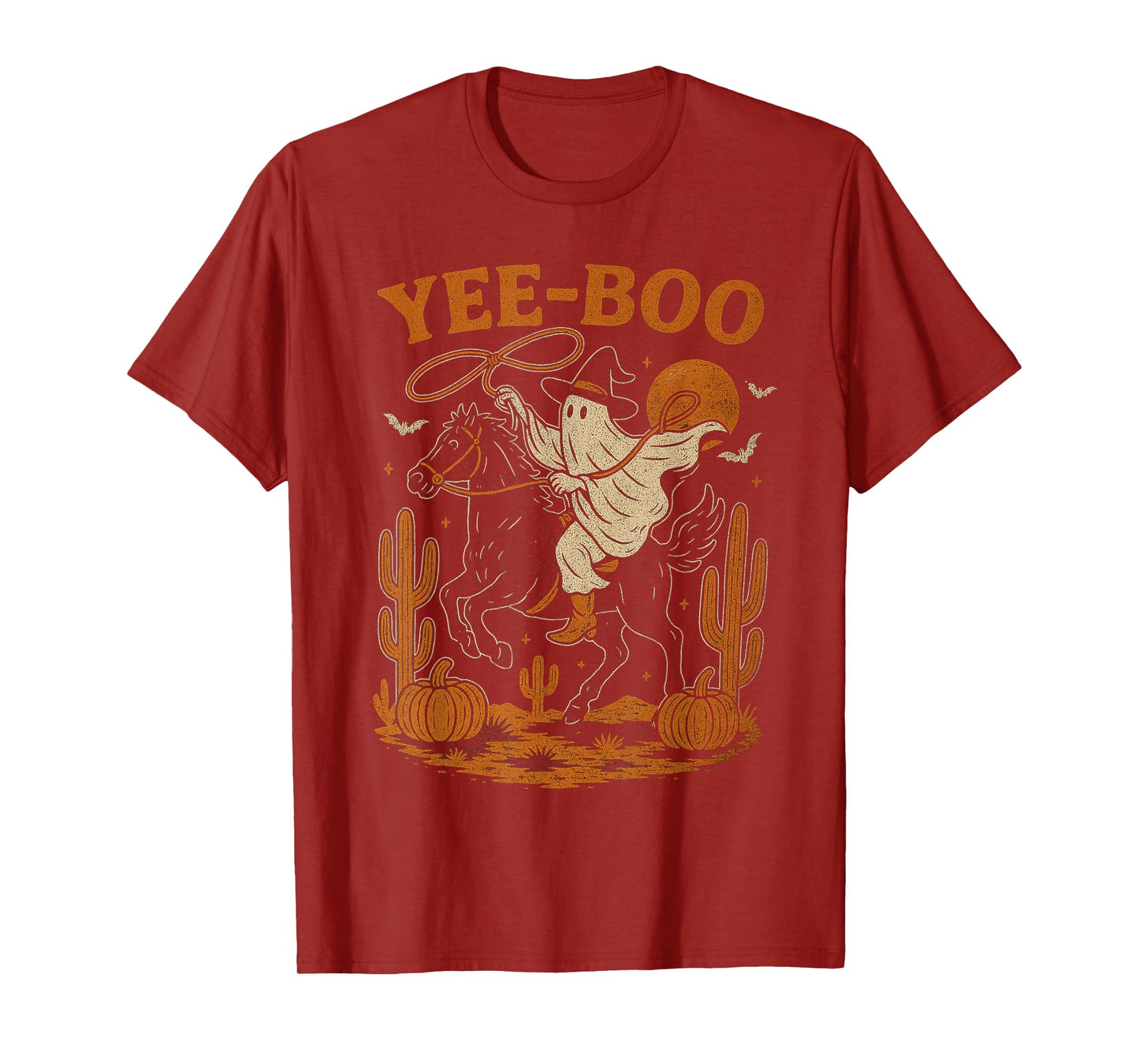 Yee Boo Ghost Riding Horse Halloween Pumpkin Moon Western T-Shirt