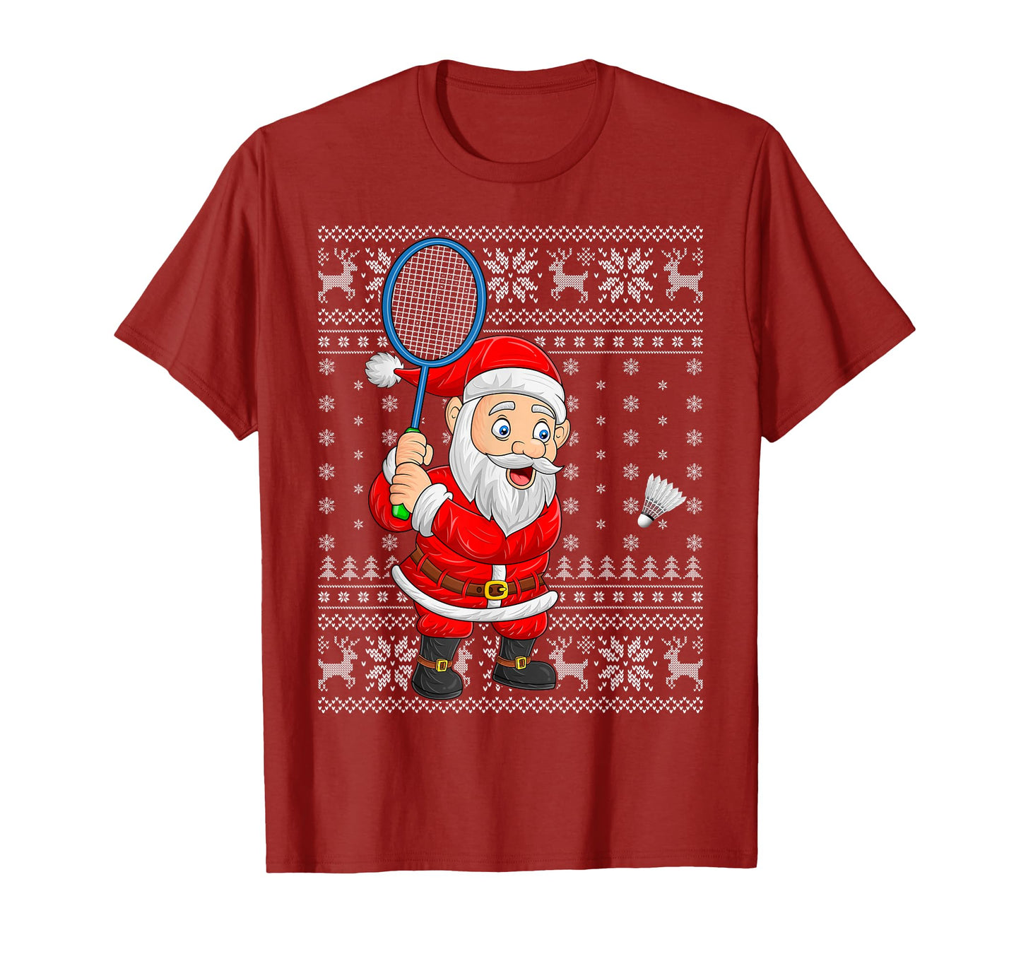 Funny Santa Playing Badminton Ugly Christmas Sweaters Xmas T-Shirt