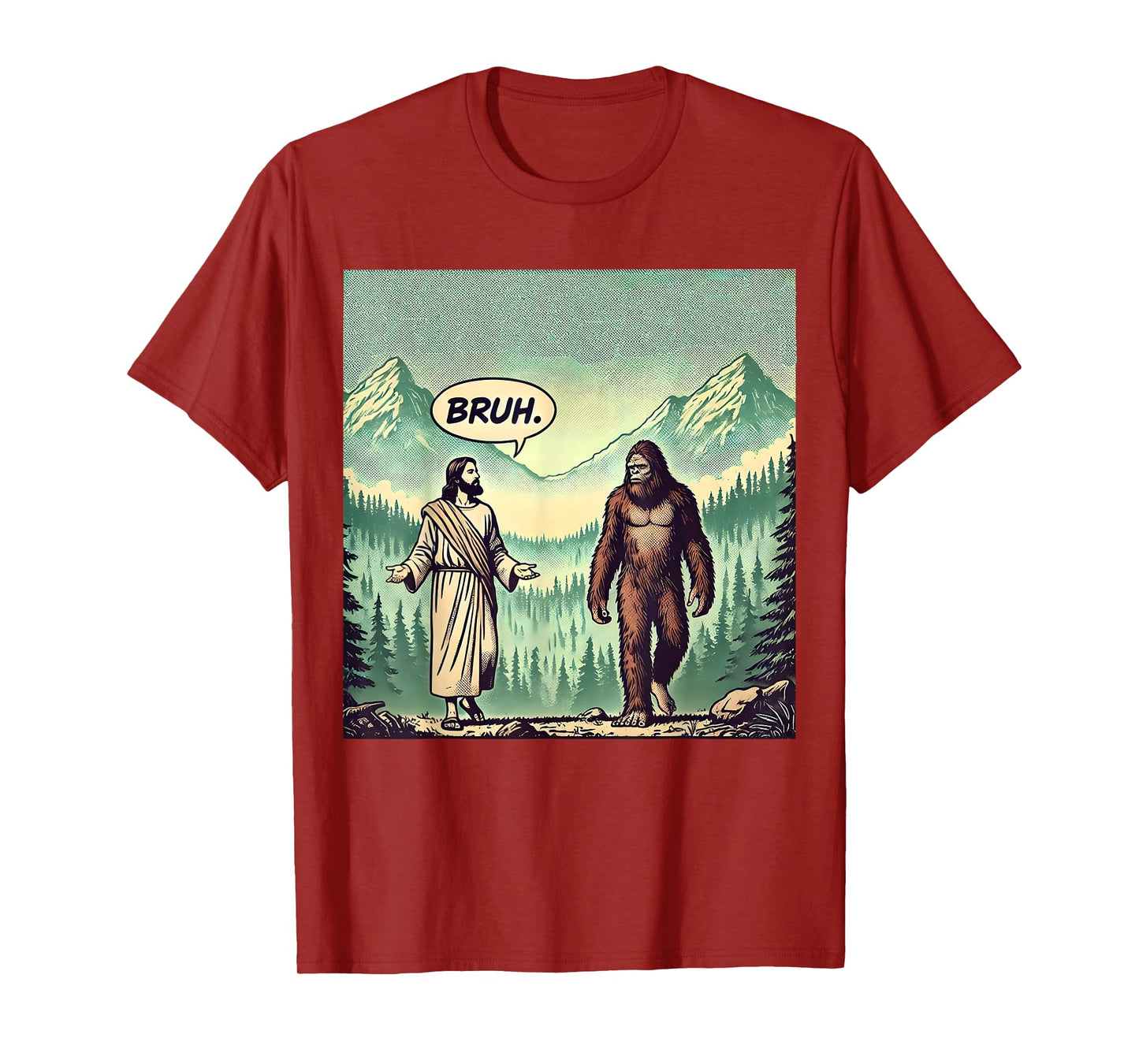 Bruh Meme Funny Jesus Bigfoot Vintage Comic Book Catholic T-Shirt
