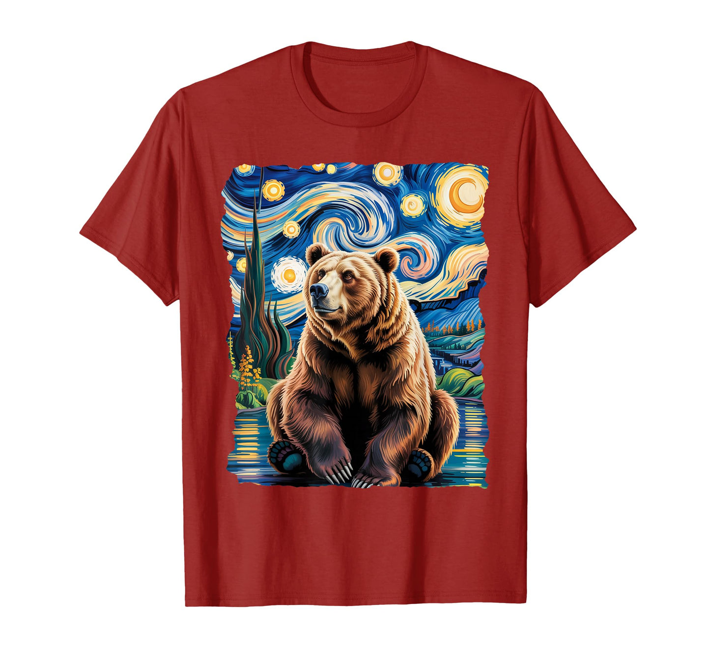 Fat Bear Week Van Gogh Style Starry Night Grizzly Bear T-Shirt