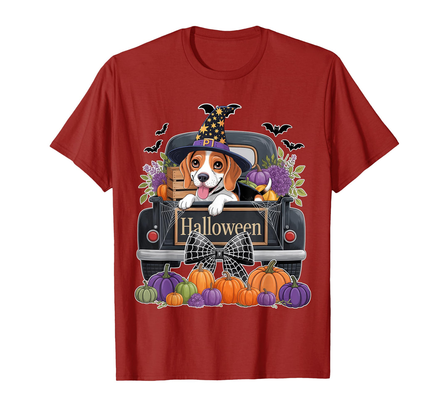 Funny Beagle Witch Hat Truck Pumpkin Dog Lovers Halloween T-Shirt