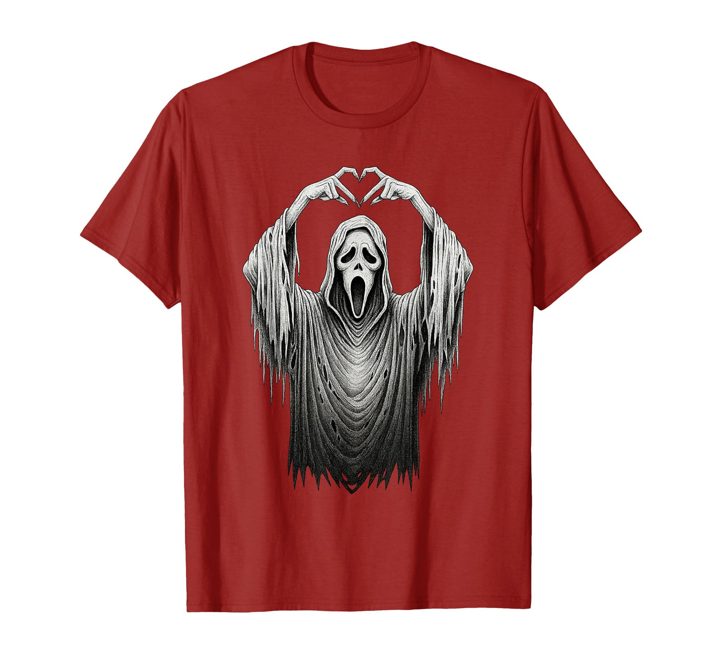 Vintage Ghost Face Heart Sign Hands Horror Costume Halloween T-Shirt