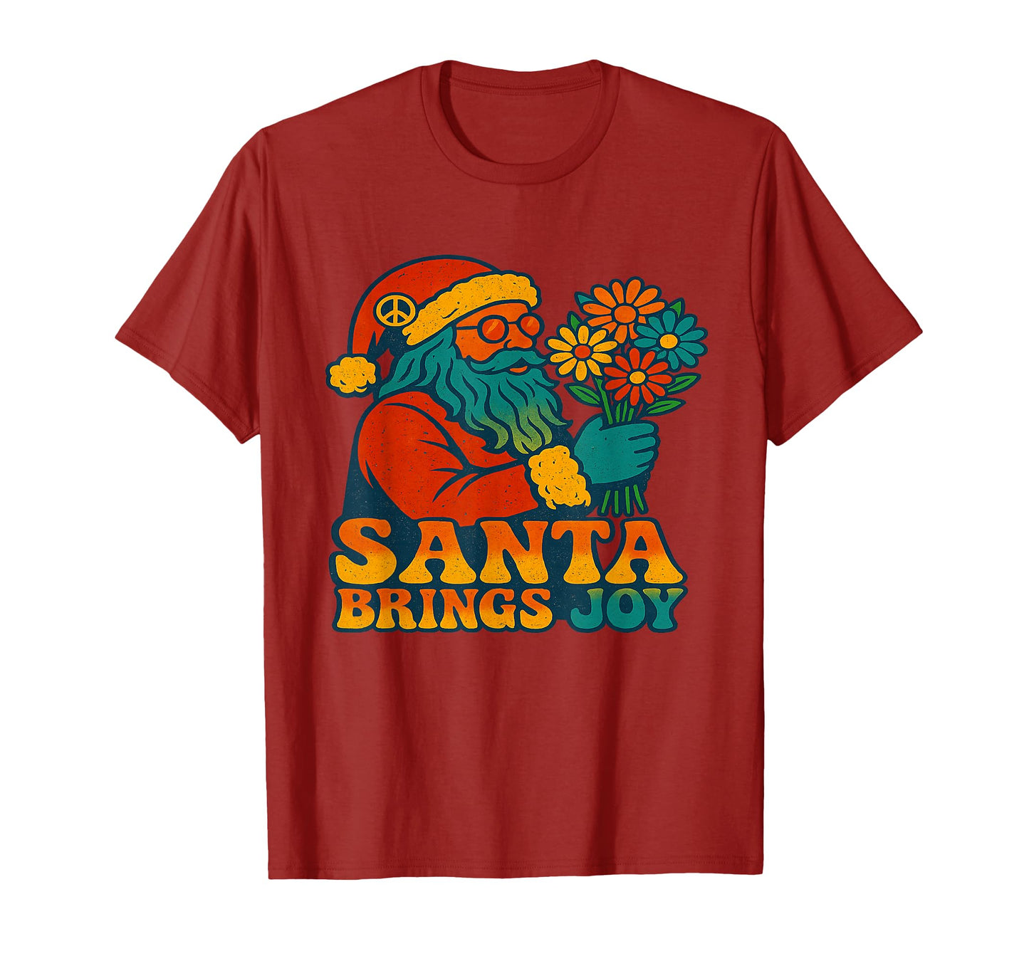 Santa Brings Joy Retro Hippie Christmas Holiday Vibes T-Shirt