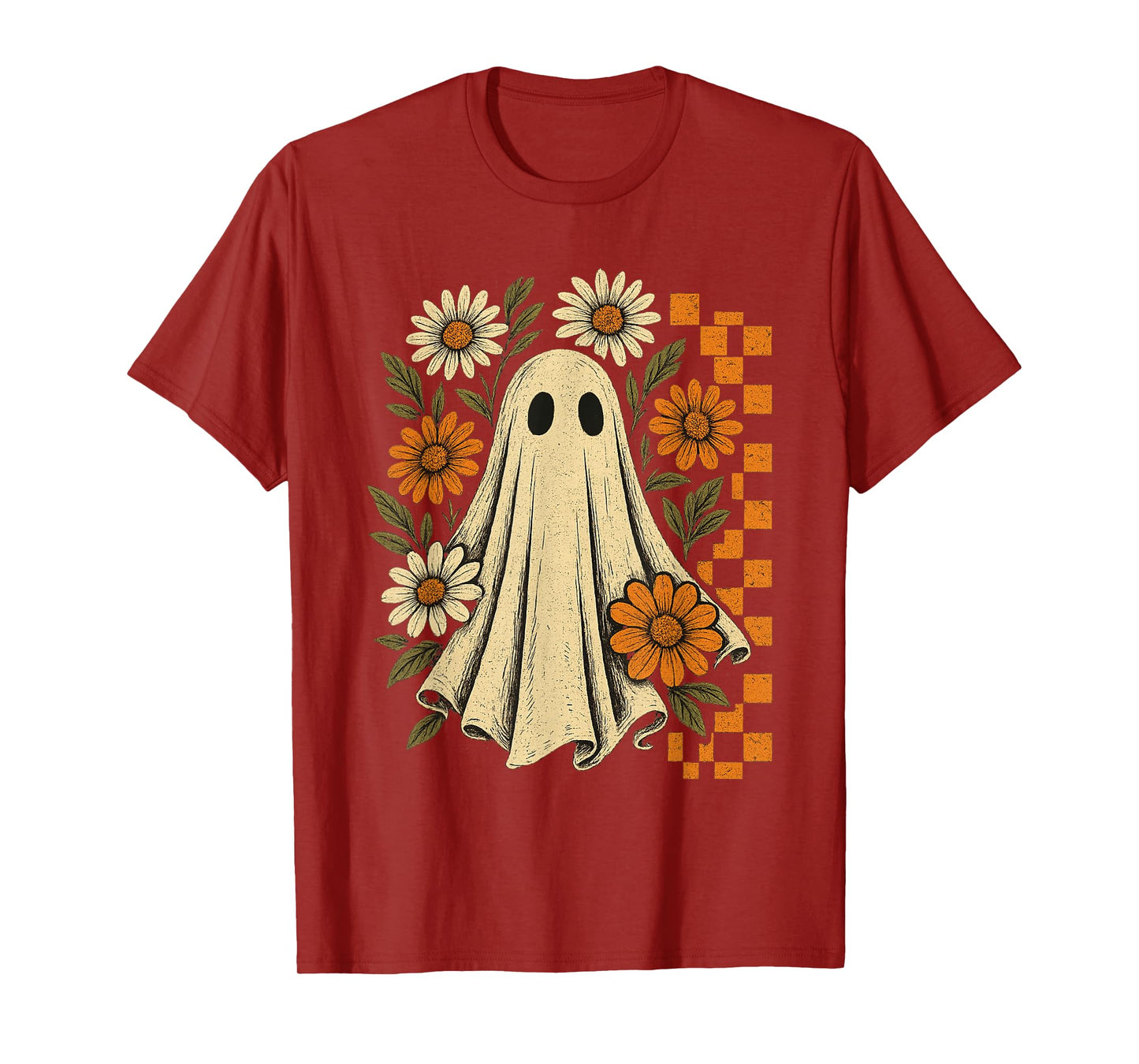 Vintage Floral Ghost Groovy Halloween Spooky Girls Women T-Shirt