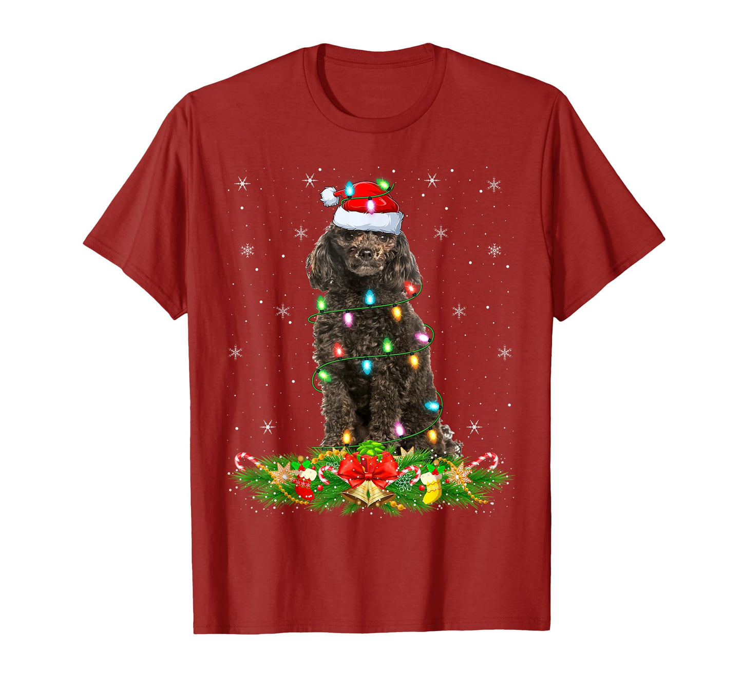 Toy Poodle Dog Christmas Lights Funny Santa Hat Xmas T-Shirt