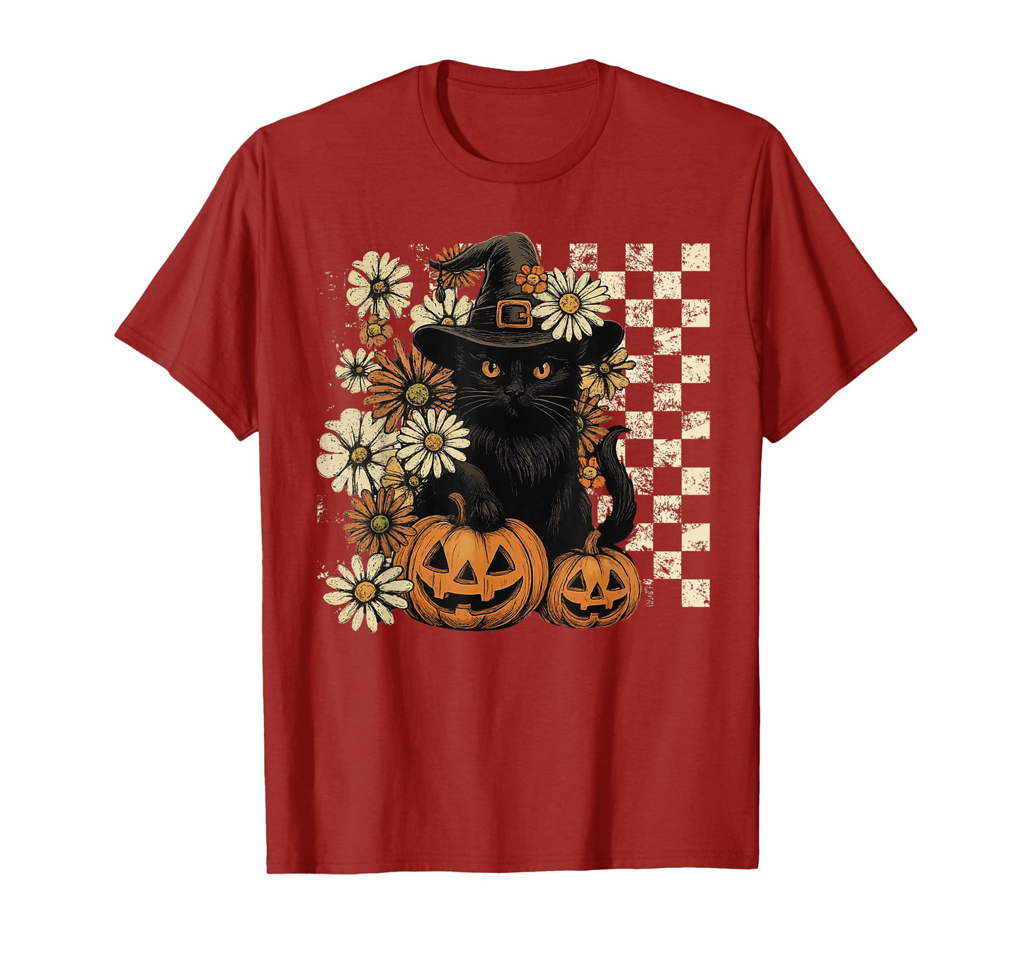 Women Retro Black Cat Witch Scary Halloween Pumpkin Kids T-Shirt