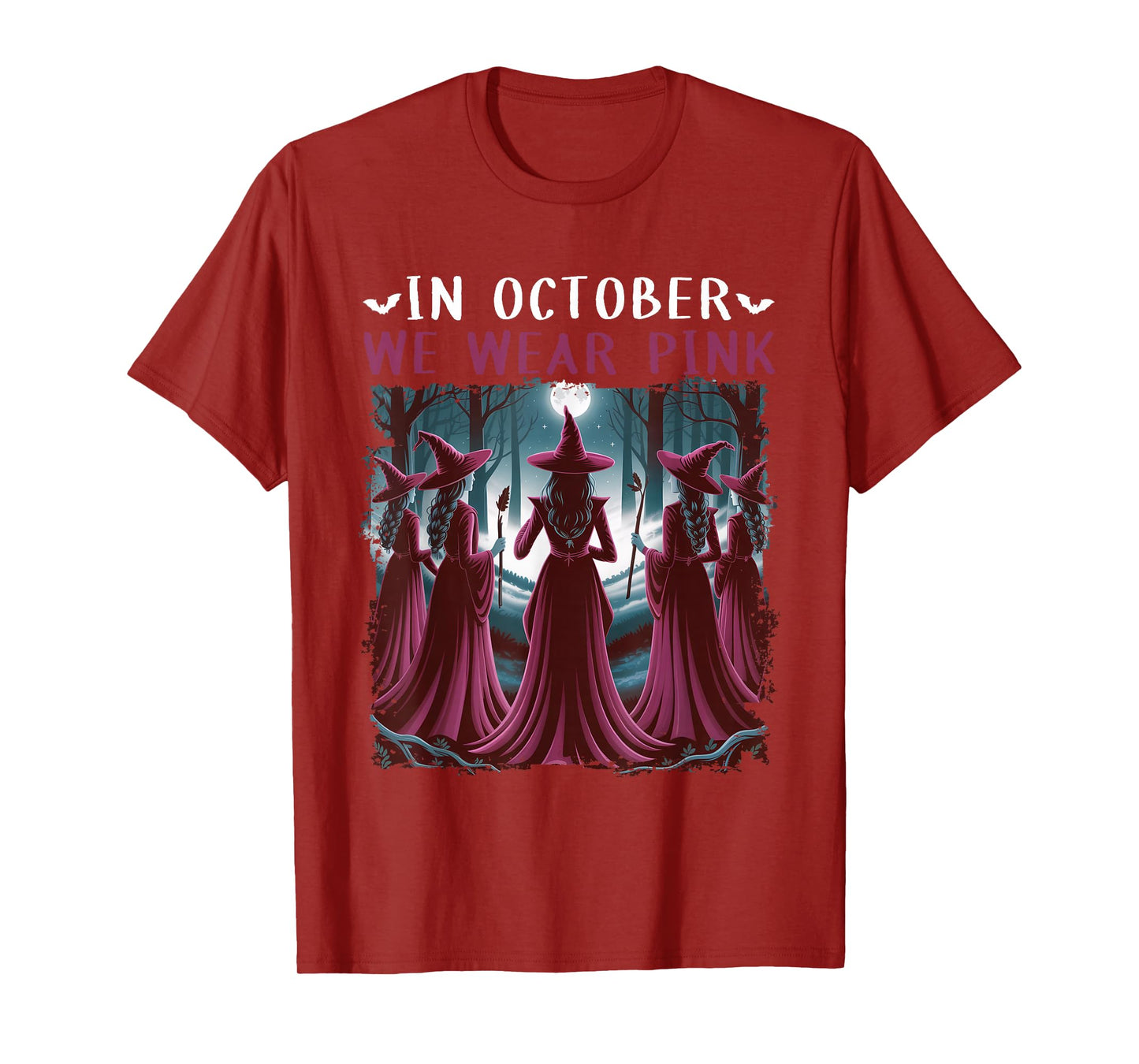 in October We Wear Pink Witch Halloween Breast Cancer Women T-Shirt