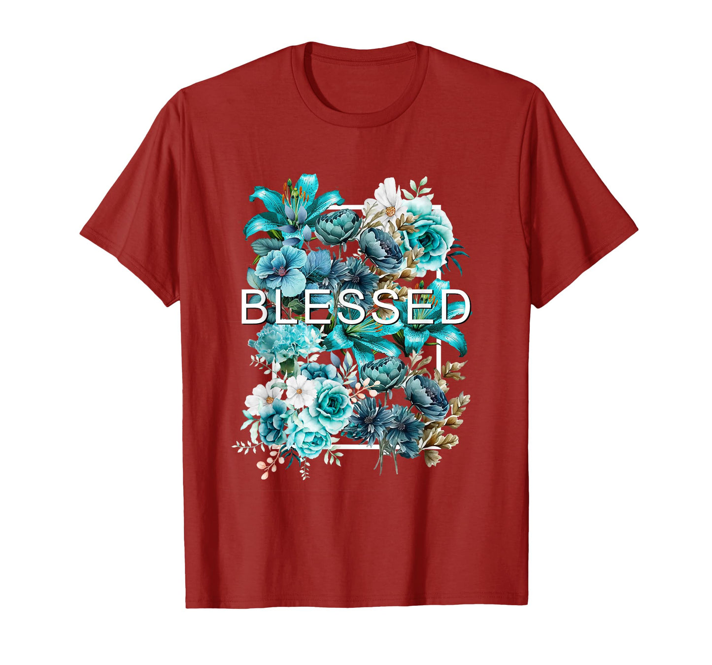 Teal Aqua Blessed & Blooming Teal Aqua Graphic T-Shirt