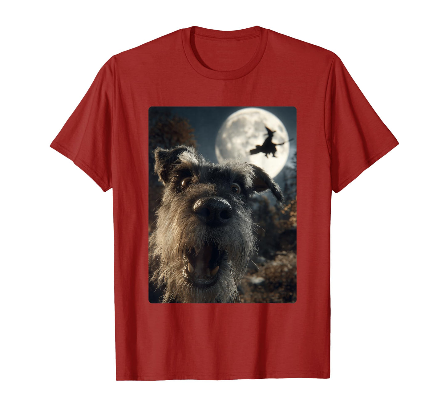 Funny Schnauzer Selfie Full Moon Flying Witch Halloween Dog T-Shirt