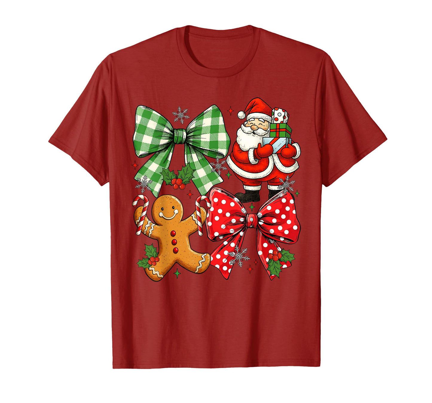 Christmas Santa Coquette Bow Retro Gingerbread Men Women Kid T-Shirt