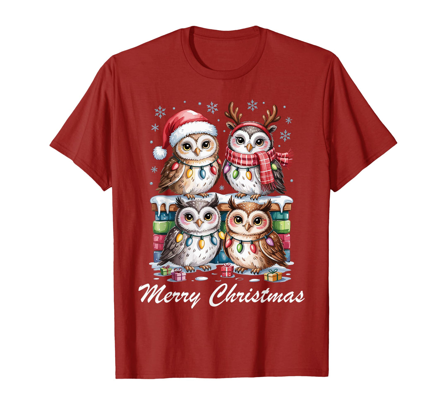 Owl Merry Christmas Cute Pet Lovers Funny Holiday Pajama T-Shirt