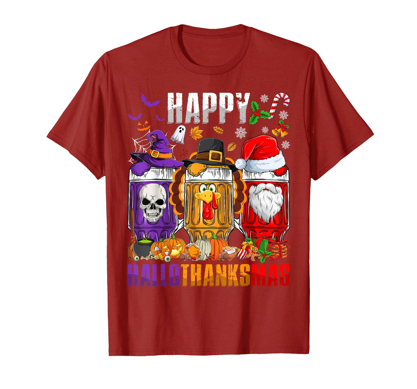 Happy Hallothanksmas Beer Halloween Thanksgiving Christmas T-Shirt