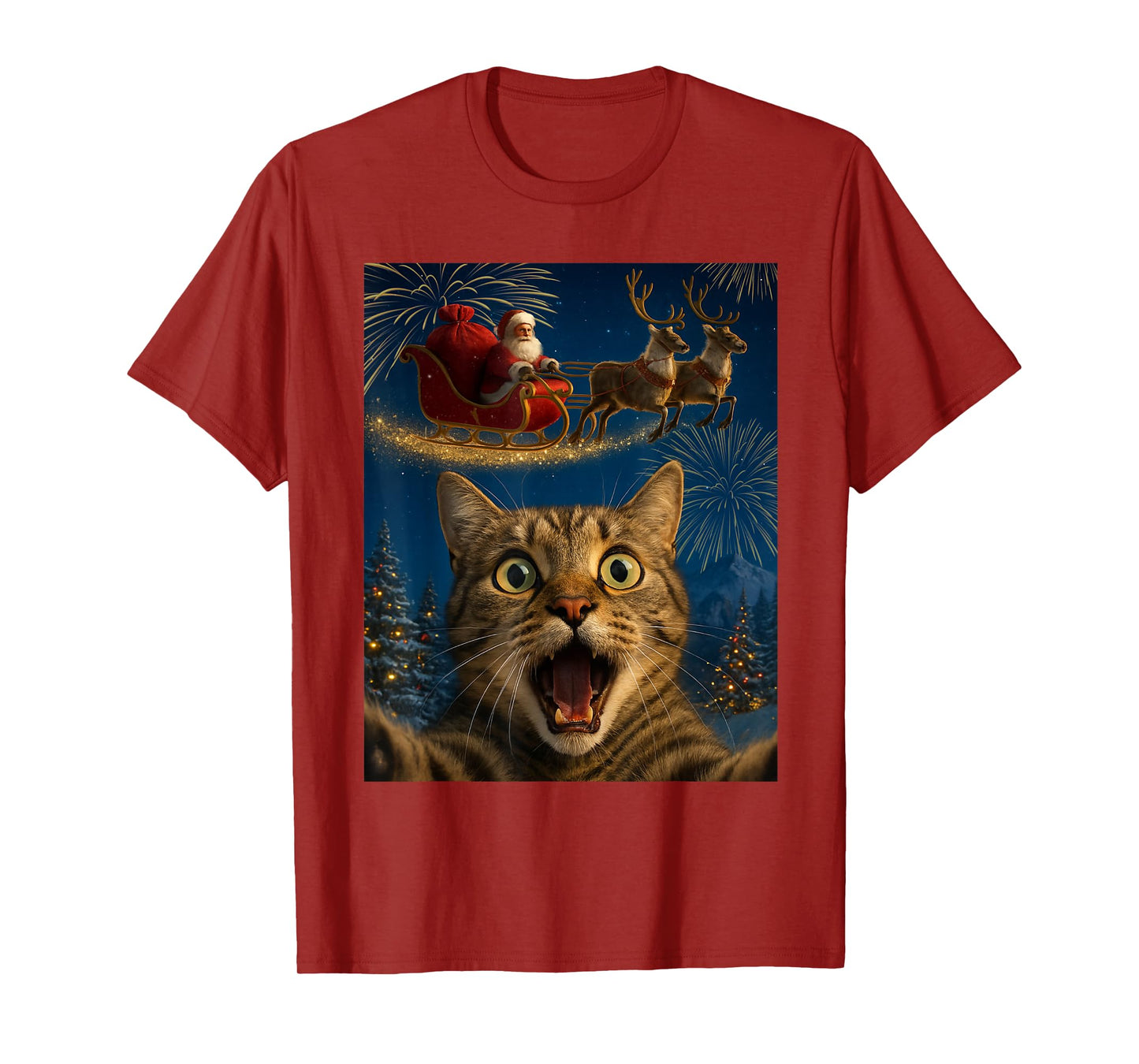 Funny Cat Selfie with Santa Christmas Xmas Meme T-Shirt