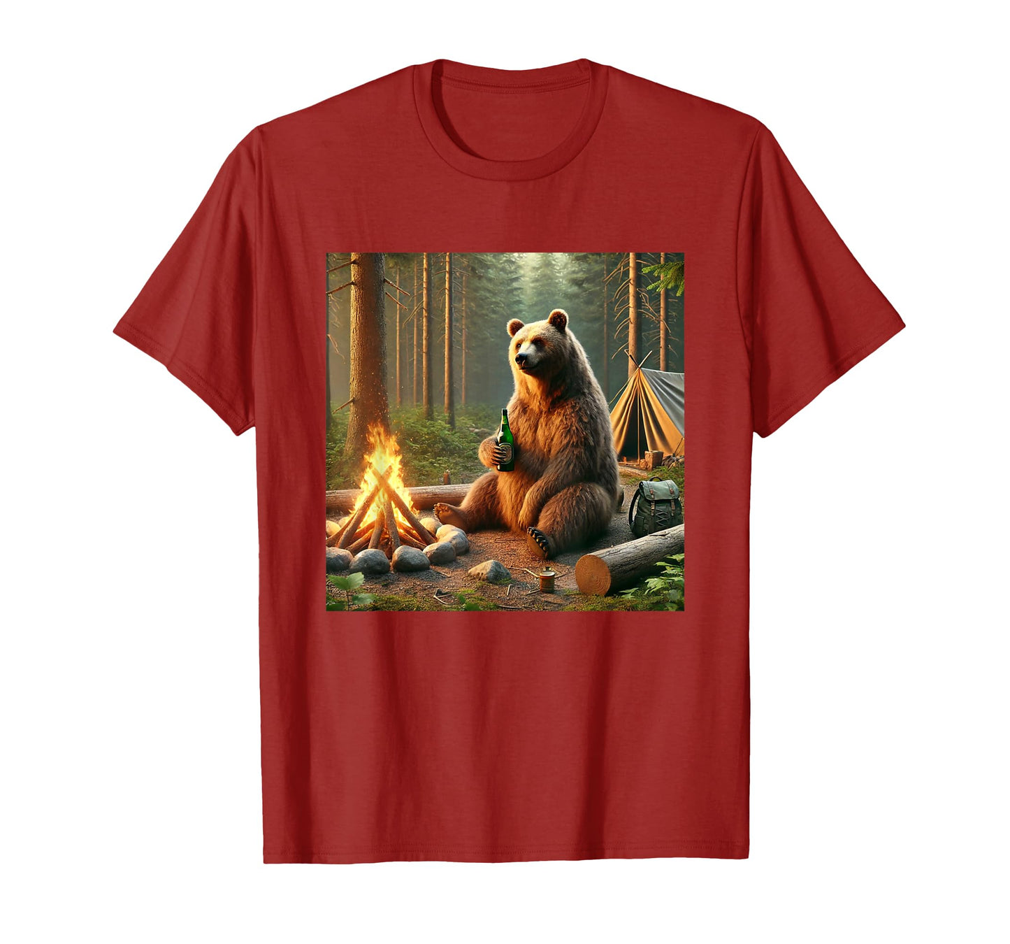Bear Camping by the Campfire. Nature Adventure Funny Garment T-Shirt
