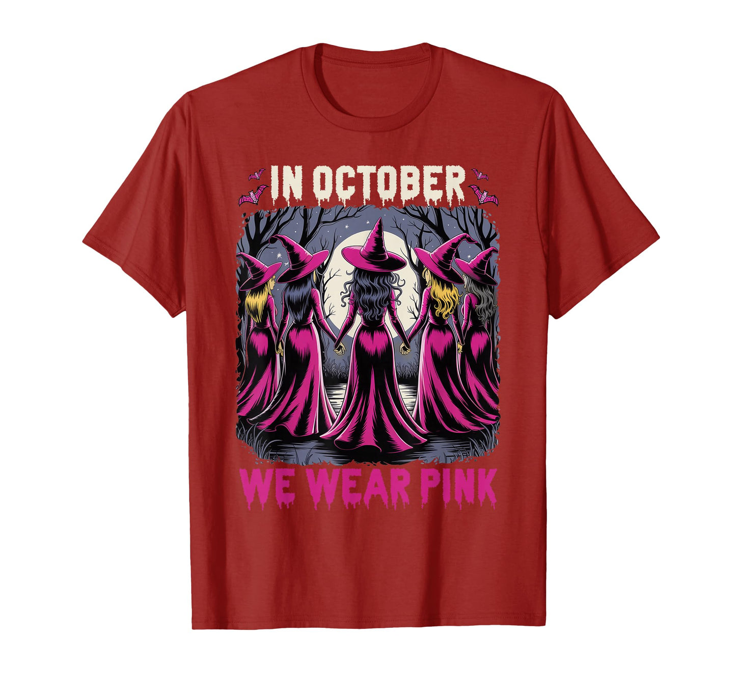 Retro in October We Wear Pink Witch Breast Cancer Awareness T-Shirt