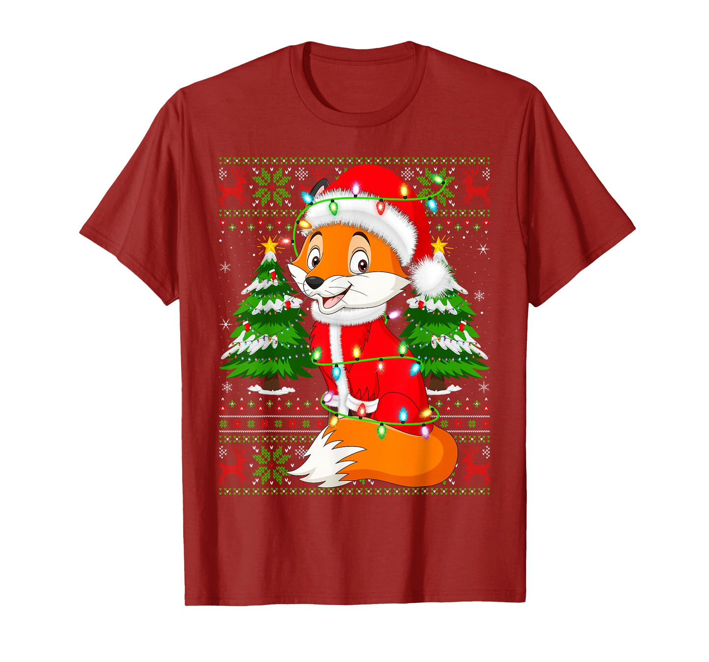 Fox Christmas Lights Santa Costume Ugly Xmas Sweaters T-Shirt